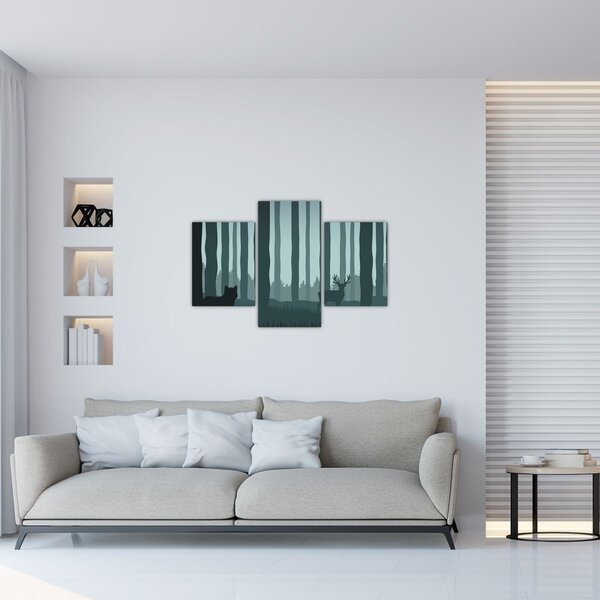 Slika - Jelen z volkom v skalah (90x60 cm)