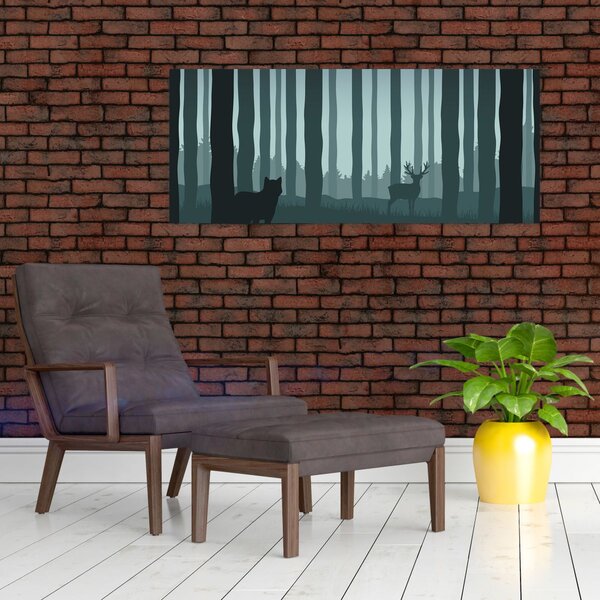Slika - Jelen z volkom v skalah (120x50 cm)