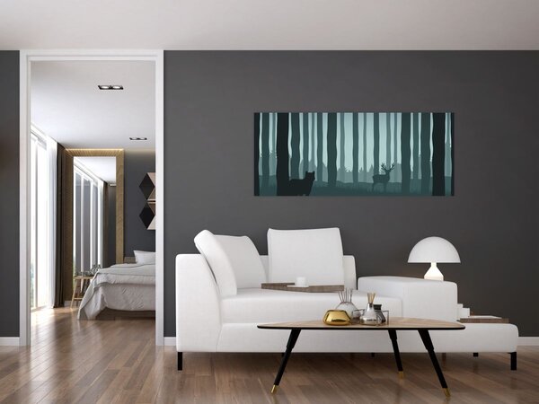 Slika - Jelen z volkom v skalah (120x50 cm)