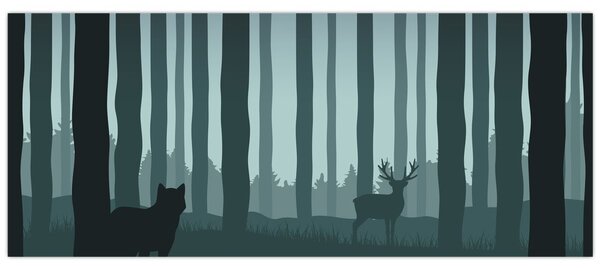 Slika - Jelen z volkom v skalah (120x50 cm)