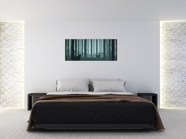 Slika - Jelen z volkom v skalah (120x50 cm)