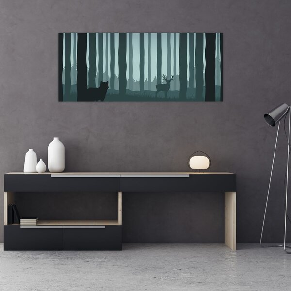 Slika - Jelen z volkom v skalah (120x50 cm)