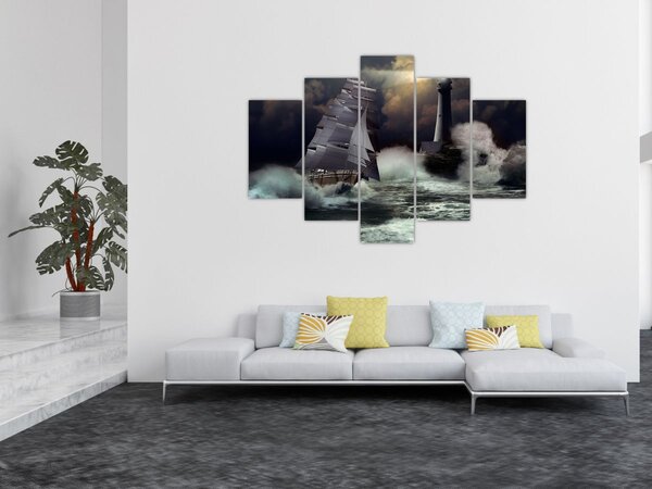 Slika - Ladja, ki pluje skozi nevihtne valove (150x105 cm)