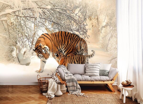 Foto tapeta - Tigrovi u snijegu (152,5x104 cm)