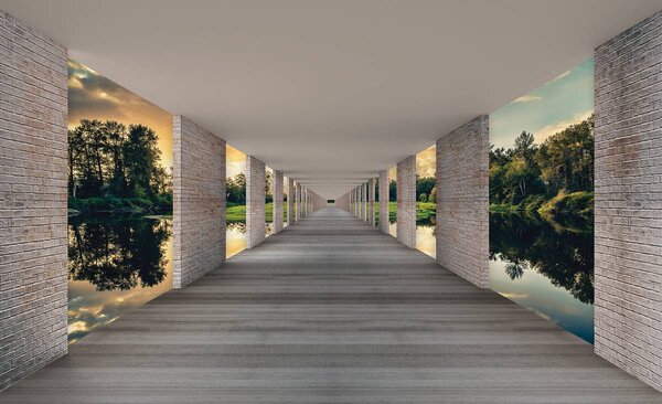 Foto tapeta - Tunel s pogledom na jezero (152,5x104 cm)