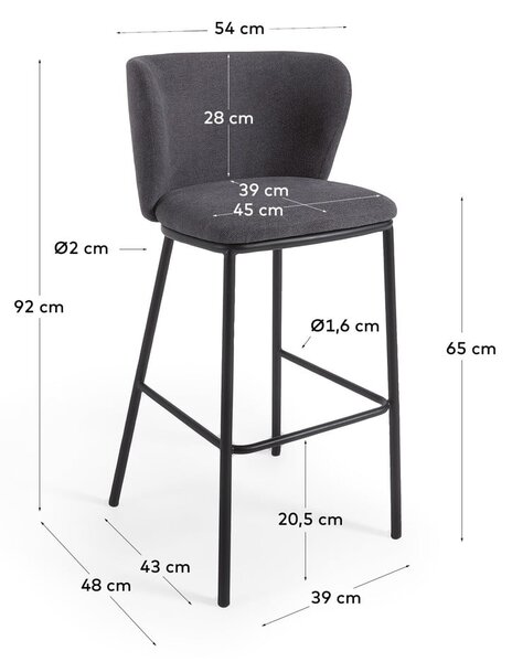 Tamno siva barska stolica (visine sjedala 65 cm) Ciselia – Kave Home