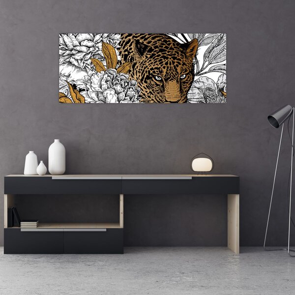 Slika - Leopard med rožami (120x50 cm)