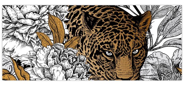 Slika - Leopard med rožami (120x50 cm)