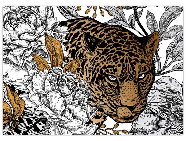 Slika - Leopard med rožami (70x50 cm)