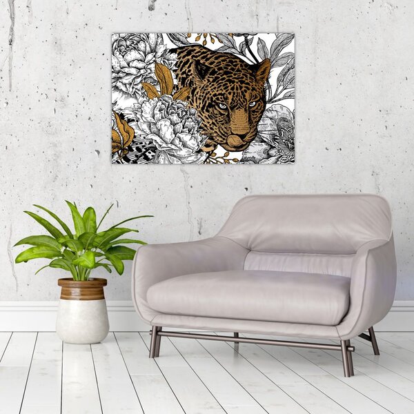 Slika - Leopard med rožami (70x50 cm)