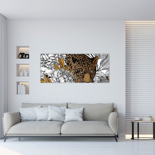 Slika - Leopard med rožami (120x50 cm)