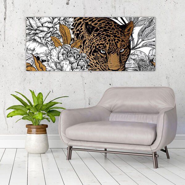 Slika - Leopard med rožami (120x50 cm)