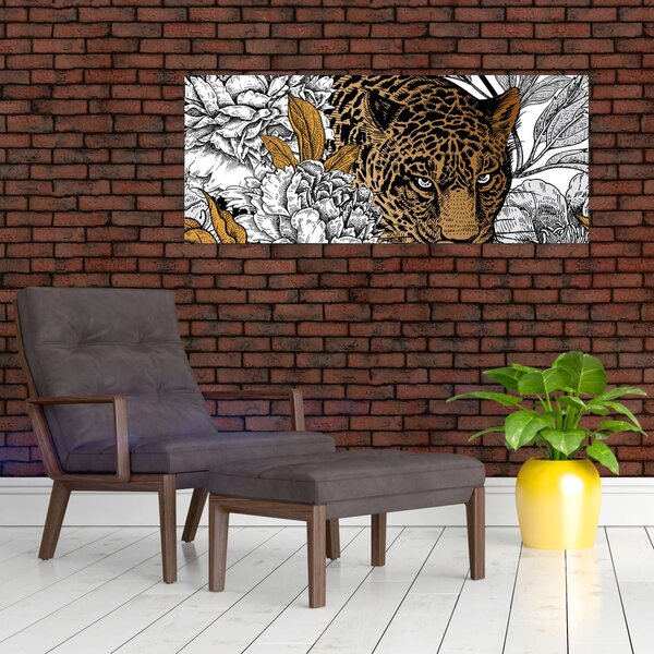 Slika - Leopard med rožami (120x50 cm)
