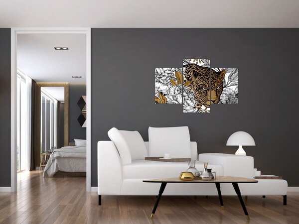 Slika - Leopard med rožami (90x60 cm)