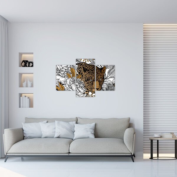Slika - Leopard med rožami (90x60 cm)