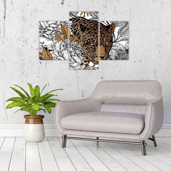 Slika - Leopard med rožami (90x60 cm)