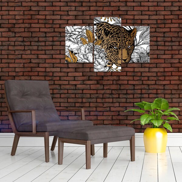 Slika - Leopard med rožami (90x60 cm)