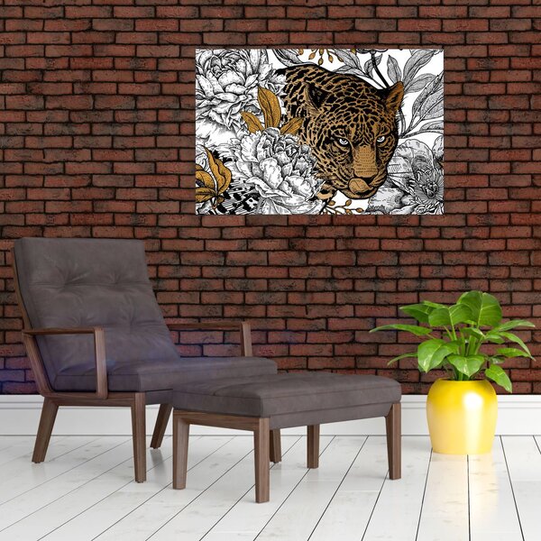 Slika - Leopard med rožami (90x60 cm)
