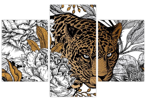 Slika - Leopard med rožami (90x60 cm)