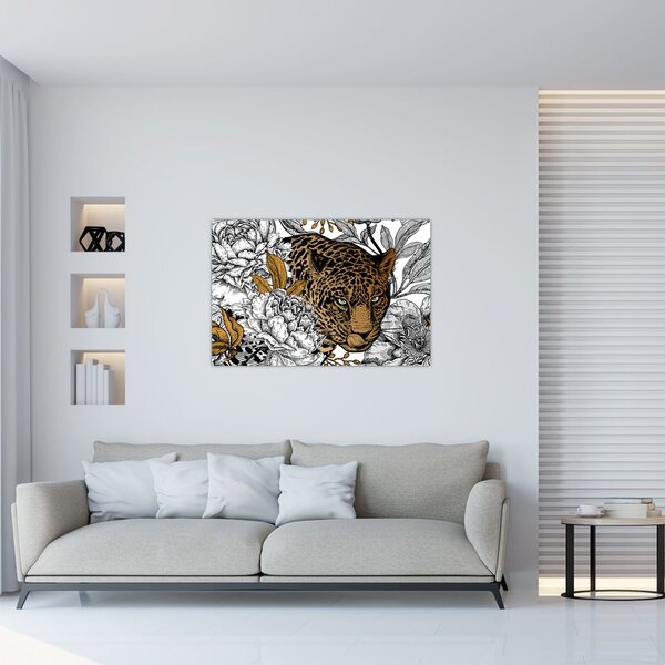 Slika - Leopard med rožami (90x60 cm)
