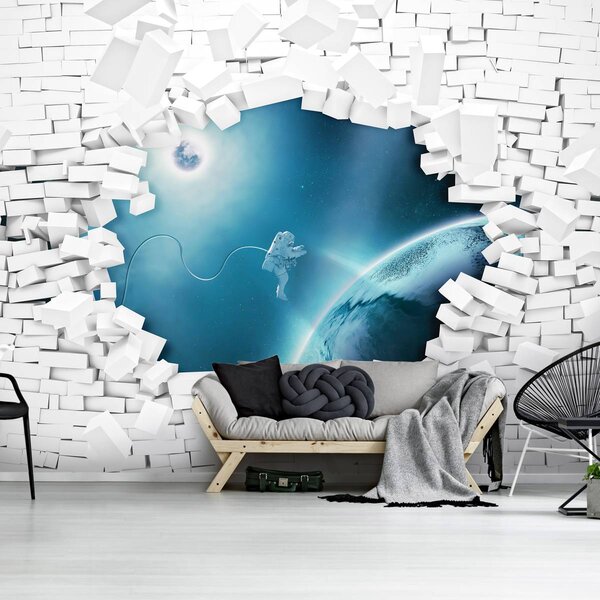 Foto tapeta - Zid od opeke i astronaut u svemiru (152,5x104 cm)