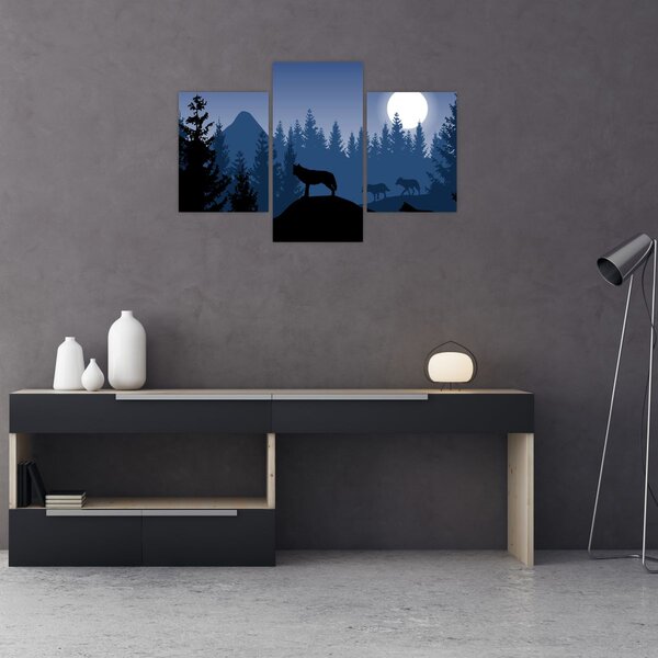 Slika - Krdel volkov pod polno luno (90x60 cm)