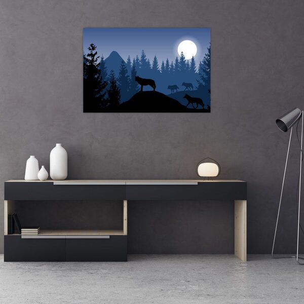 Slika - Krdel volkov pod polno luno (90x60 cm)