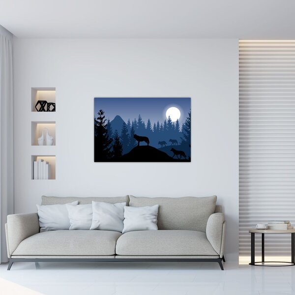 Slika - Krdel volkov pod polno luno (90x60 cm)
