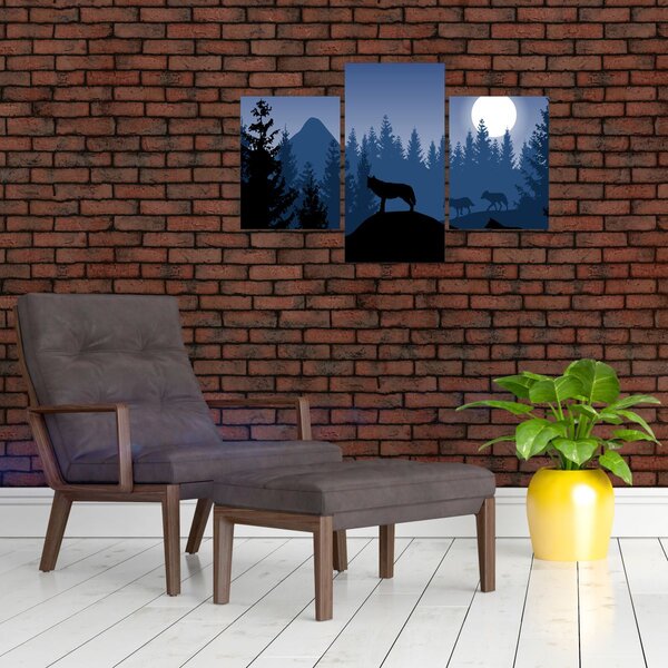 Slika - Krdel volkov pod polno luno (90x60 cm)
