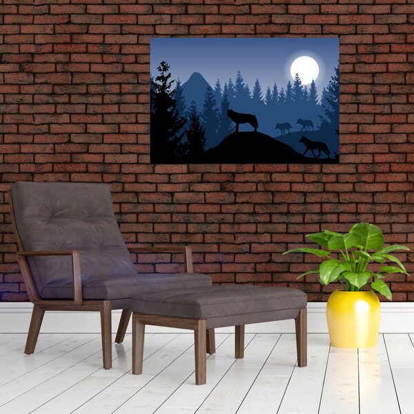 Slika - Krdel volkov pod polno luno (90x60 cm)