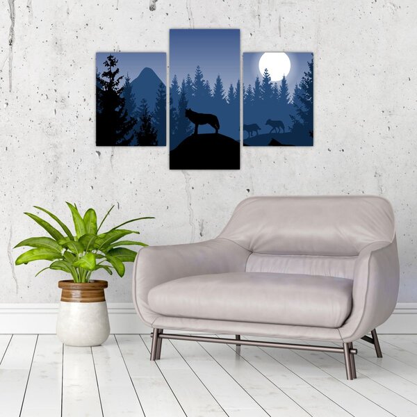 Slika - Krdel volkov pod polno luno (90x60 cm)