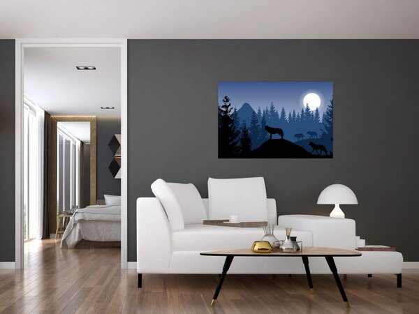 Slika - Krdel volkov pod polno luno (90x60 cm)