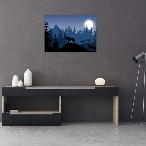 Slika - Krdel volkov pod polno luno (70x50 cm)