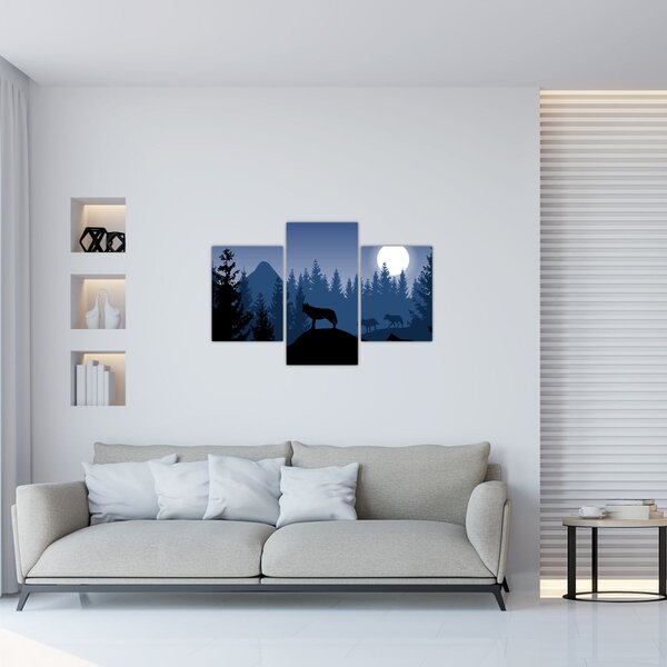 Slika - Krdel volkov pod polno luno (90x60 cm)