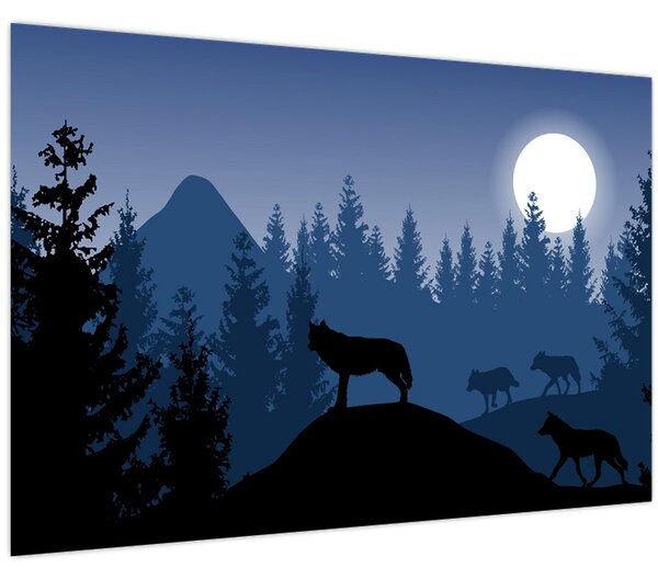 Slika - Krdel volkov pod polno luno (90x60 cm)