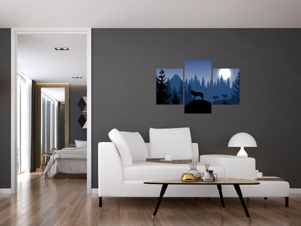 Slika - Krdel volkov pod polno luno (90x60 cm)