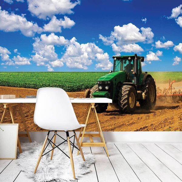 Foto tapeta - Zeleni traktor na terenu (152,5x104 cm)
