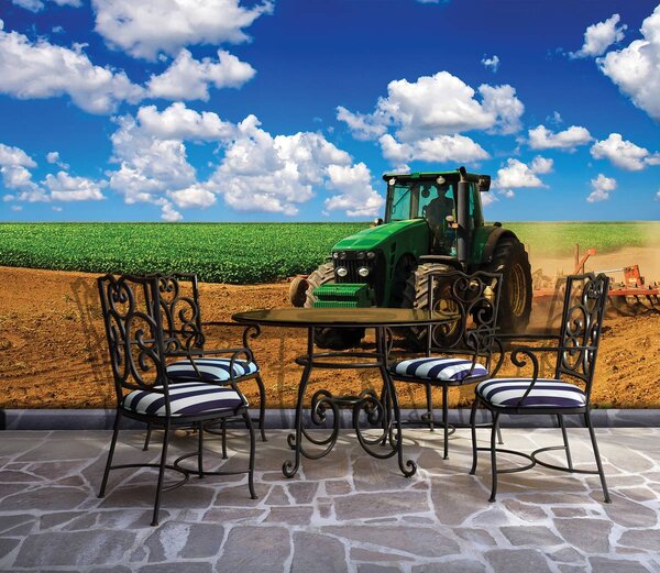 Foto tapeta - Zeleni traktor na terenu (152,5x104 cm)