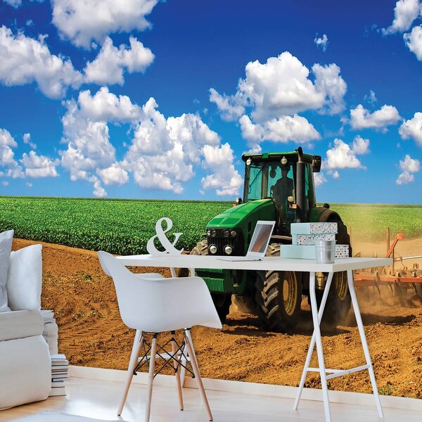 Foto tapeta - Zeleni traktor na terenu (152,5x104 cm)