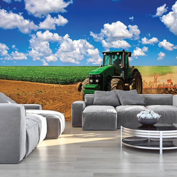 Foto tapeta - Zeleni traktor na terenu (152,5x104 cm)