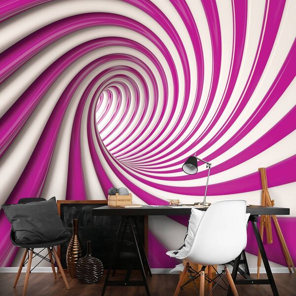 Foto tapeta - Bijeli i ružičasti 3D tunel (152,5x104 cm)