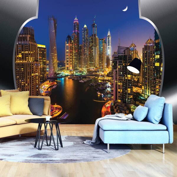 Foto tapeta - Dubajski neboderi noću (152,5x104 cm)