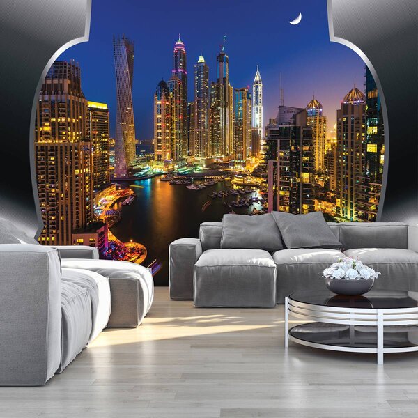 Foto tapeta - Dubajski neboderi noću (152,5x104 cm)