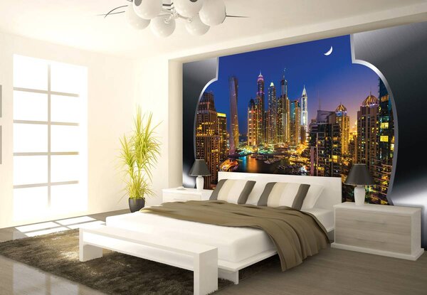 Foto tapeta - Dubajski neboderi noću (152,5x104 cm)