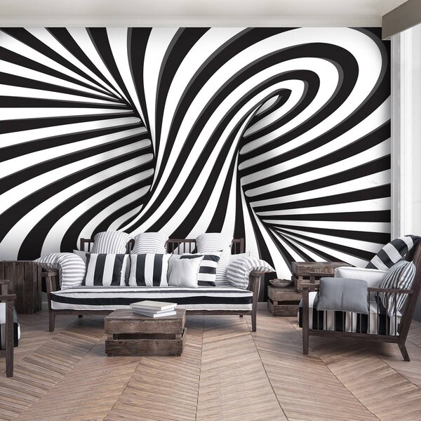 Foto tapeta - Bijelo-crni 3D vrtlog (152,5x104 cm)