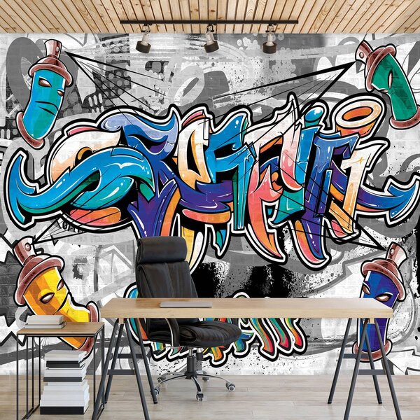 Foto tapeta - Šareni grafiti na sivoj boji (152,5x104 cm)
