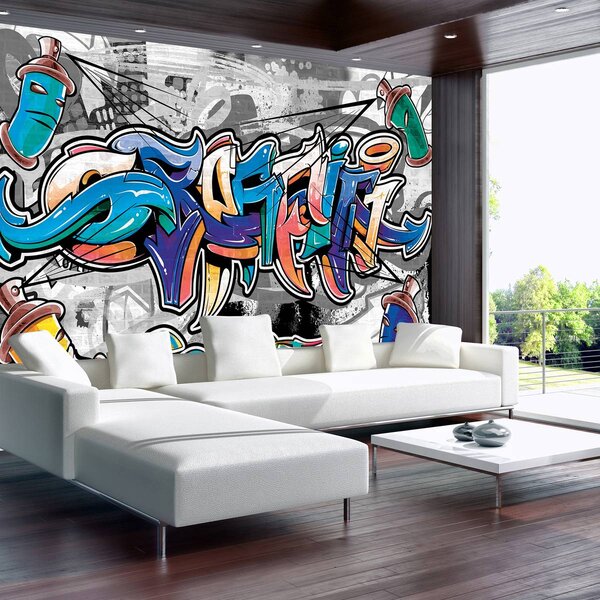 Foto tapeta - Šareni grafiti na sivoj boji (152,5x104 cm)