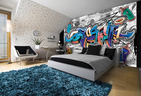 Foto tapeta - Šareni grafiti na sivoj boji (152,5x104 cm)