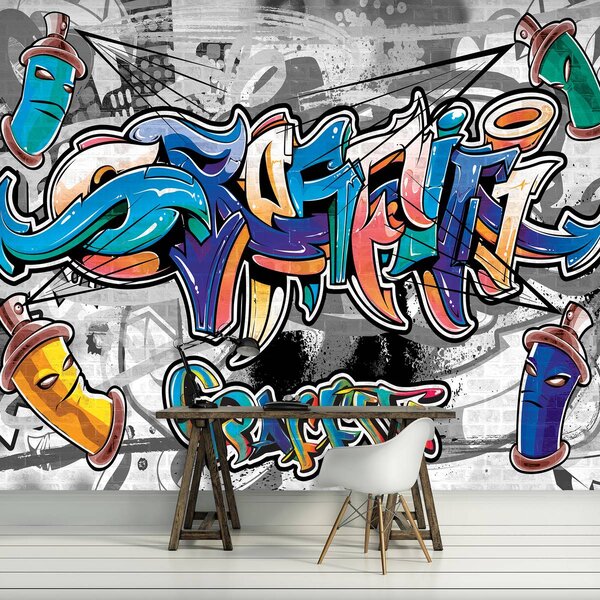 Foto tapeta - Šareni grafiti na sivoj boji (152,5x104 cm)