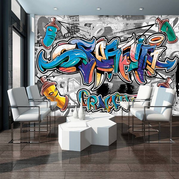 Foto tapeta - Šareni grafiti na sivoj boji (152,5x104 cm)